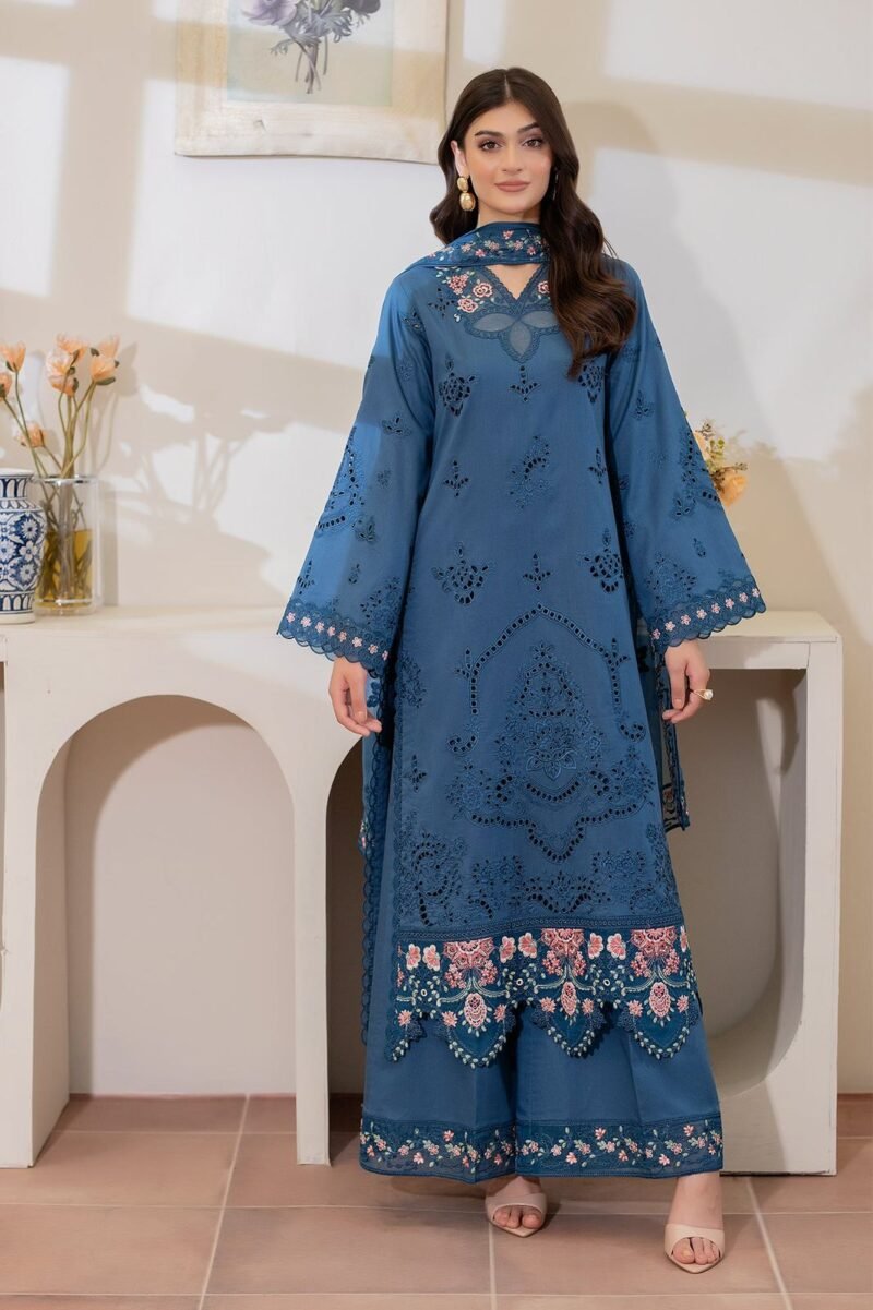3 Piece Lawn Suit With Chiffon Dupatta - Serene Premium Embroidered