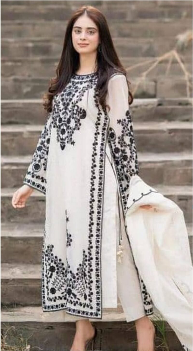 Agha Noor New Collection Luxury Embroidered 3Pcs Lawn Suit side pose