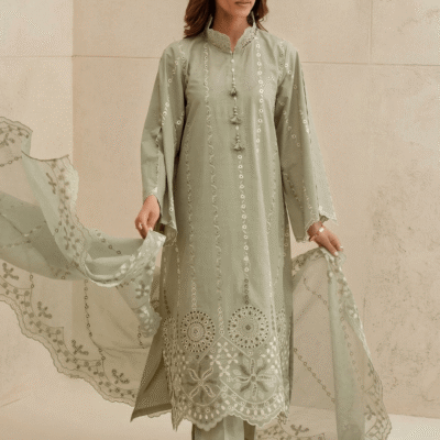 Cross Stitch Embroidery Luxury Lawn 3Pcs Suit – Chiffon Edition