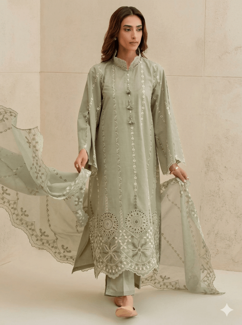 Cross Stitch Embroidery Luxury Lawn 3Pcs Suit – Chiffon Edition