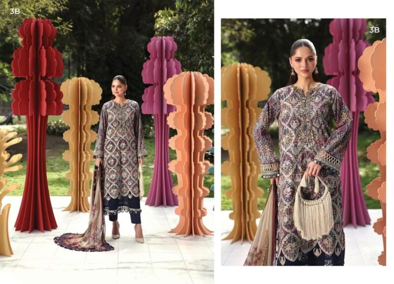 Maria B Luxury Collection M.Prints Unstitched 3Pcs Suit – Code 3B