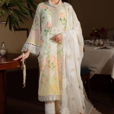 Nureh brand Luxury Unstitched 3 Piece Lawn Suit With Heavy Pallu Dupatta